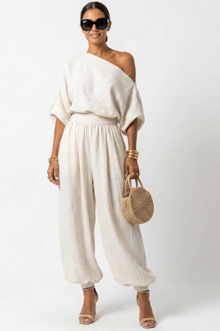 Melori - Off-Shoulder Woven Two-Piece Set