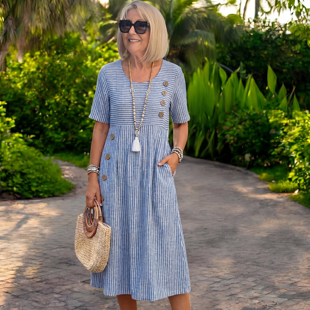 Tivora - Button-Front Striped Midi Dress