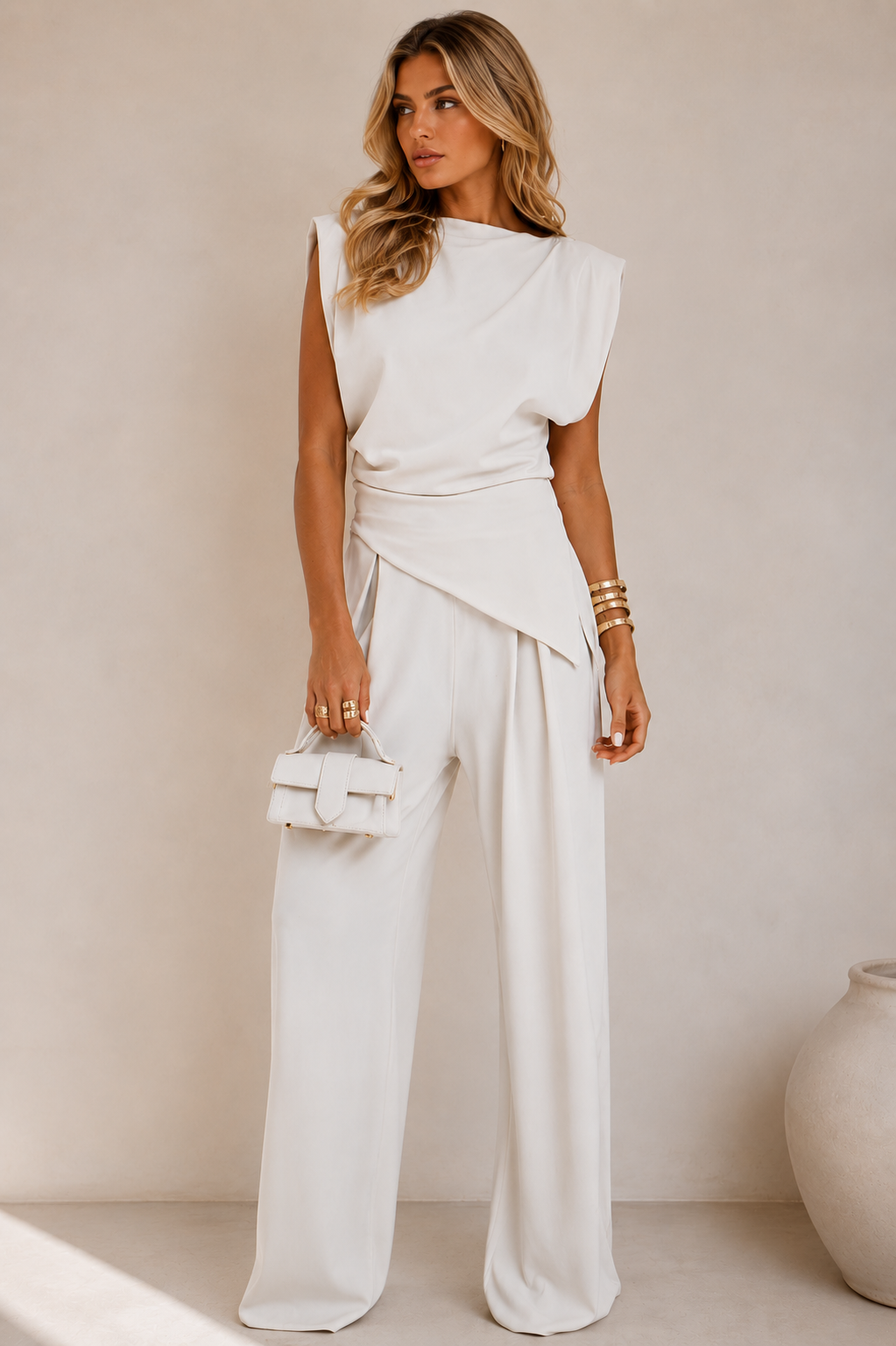 Neraya - Asymmetric Hem Fluid-Drape Two-Piece Set