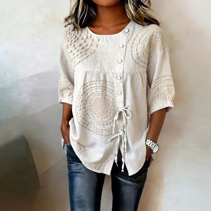 Rilena - Lace-Up Placket Cotton-Blend Woven Blouse