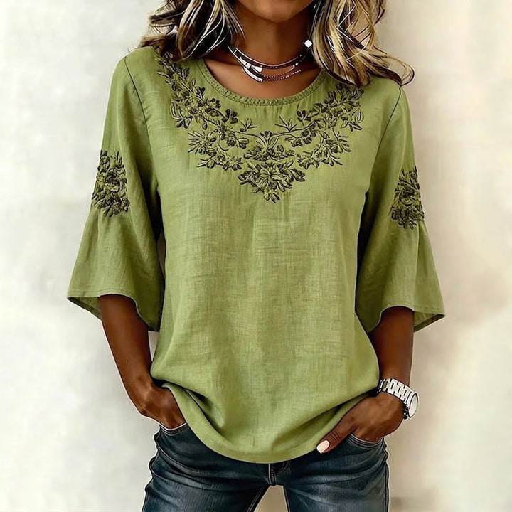 Oressa - Three-Quarter Sleeve Cotton Blend Sweater