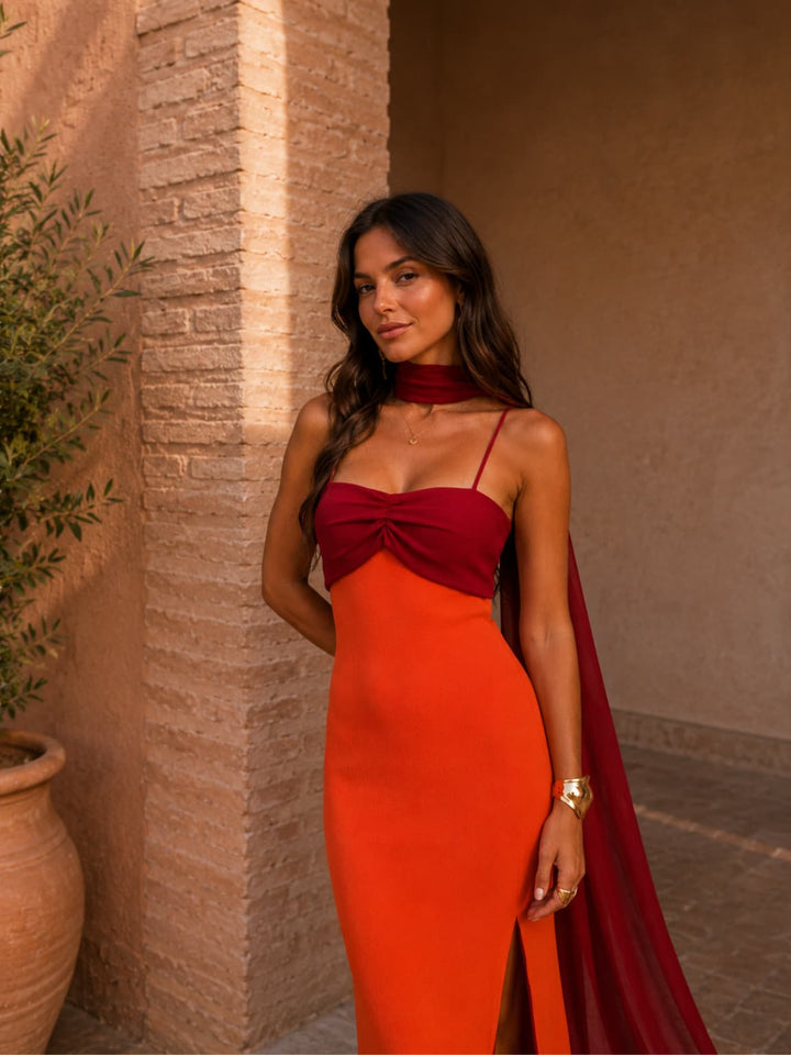Erelia - Draped Sweetheart Neckline Dress Set