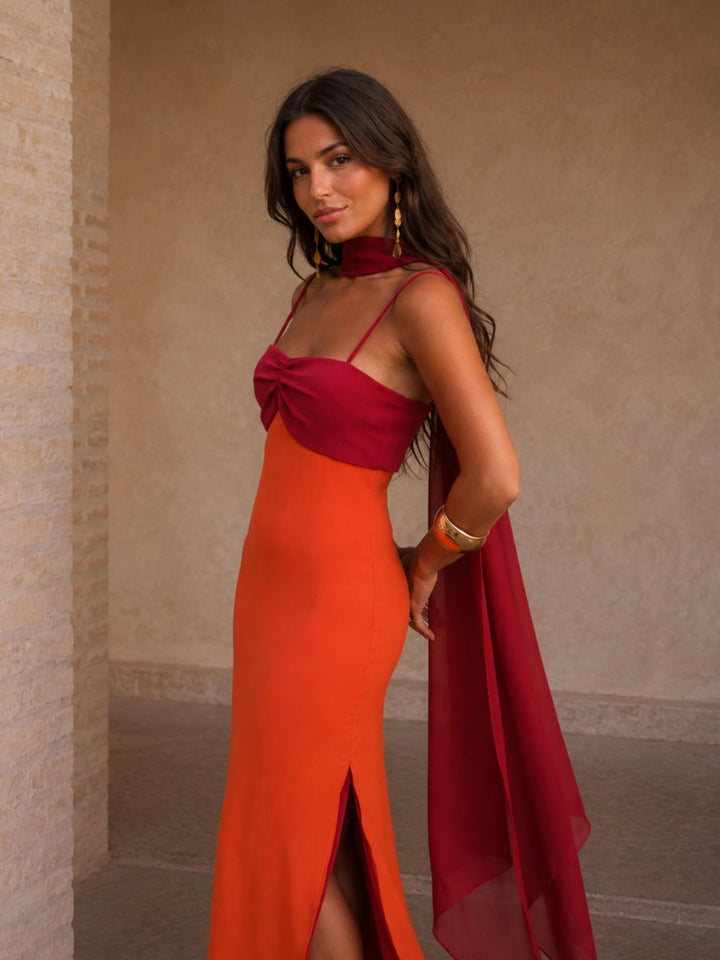 Erelia - Draped Sweetheart Neckline Dress Set