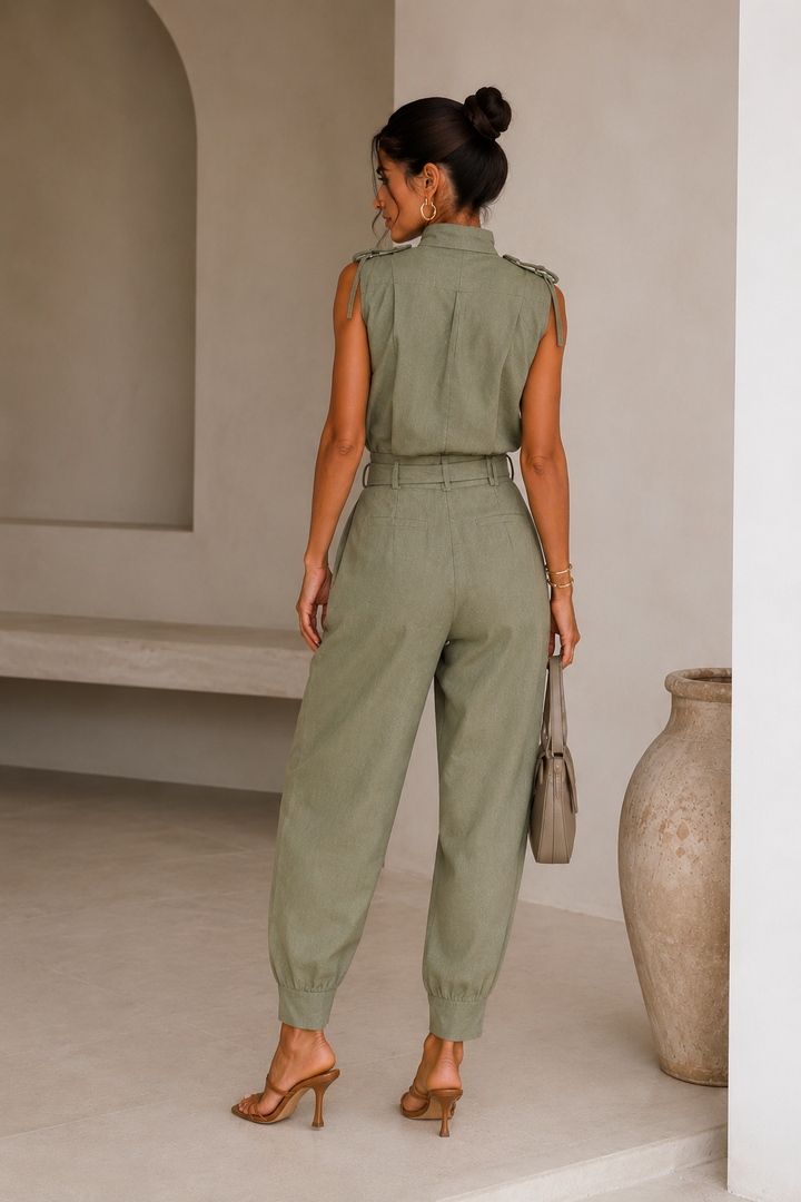 Vesara - Paperbag Waist Linen-Blend Jumpsuit