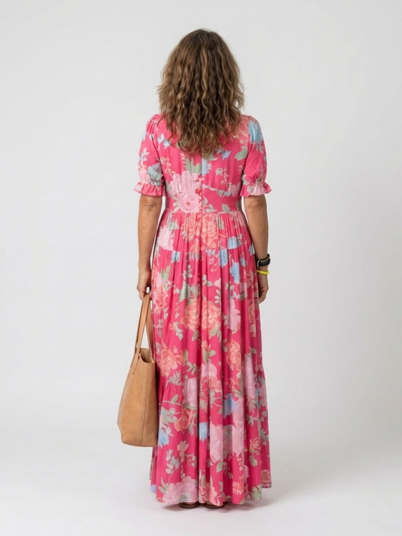 Nolira - V-Neck Floral Print Midi Dress
