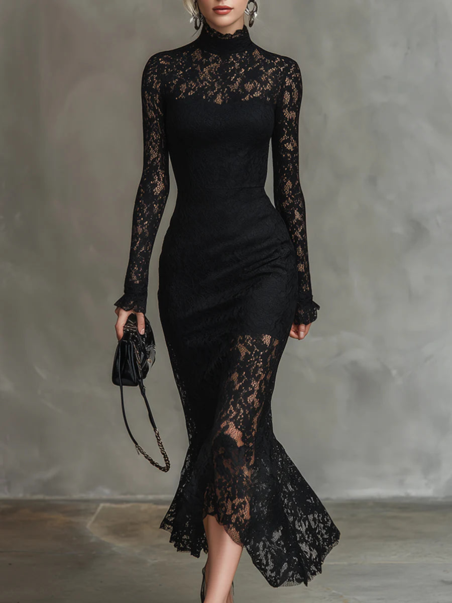 Kelira - Fishtail Hem Lace Maxi Dress