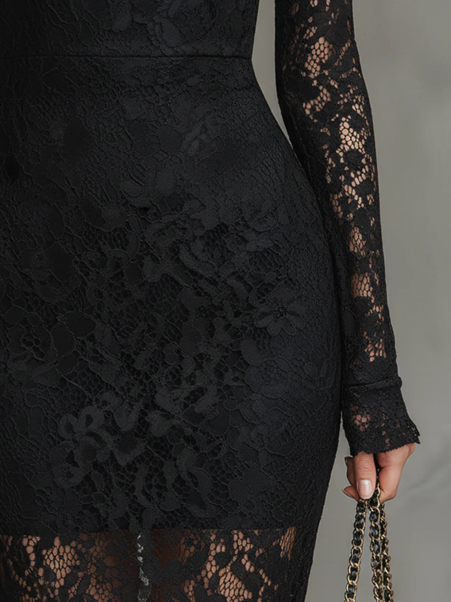 Kelira - Fishtail Hem Lace Maxi Dress