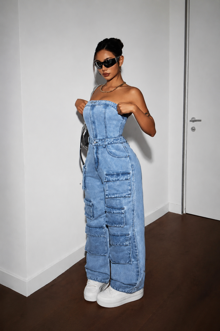 Elyra - Strapless Denim Jumpsuit