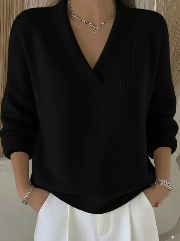 Vesara - Deep V-Neck Fine-Gauge Sweater