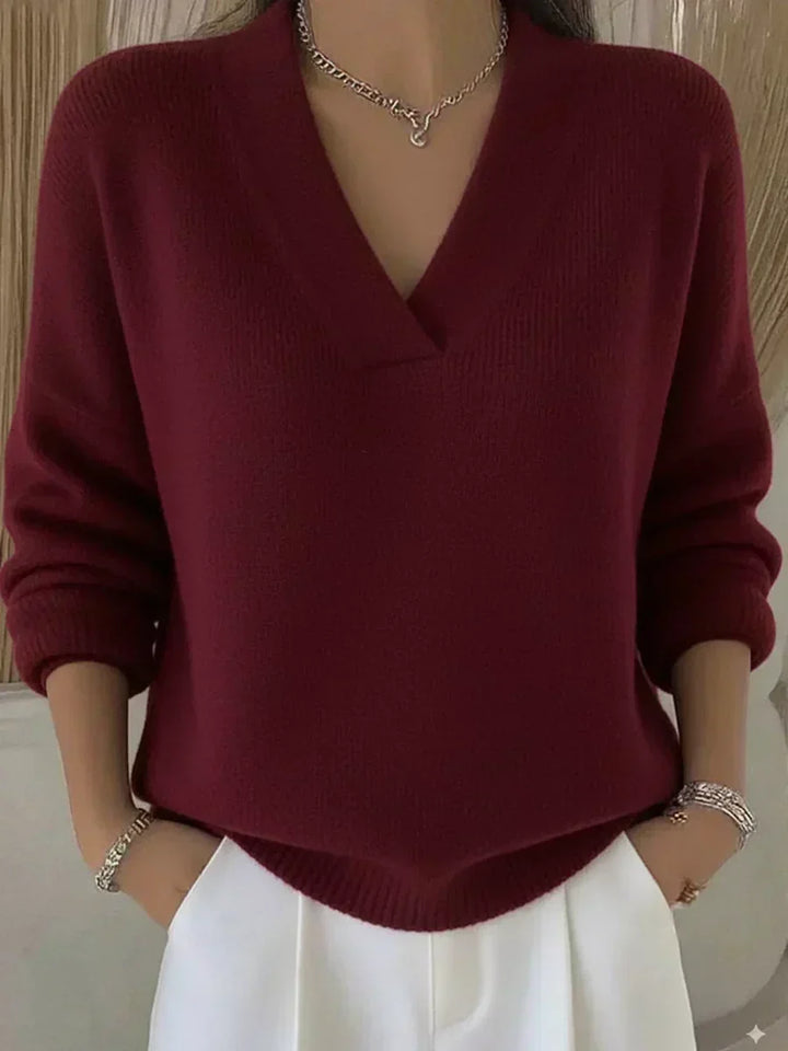 Vesara - Deep V-Neck Fine-Gauge Sweater