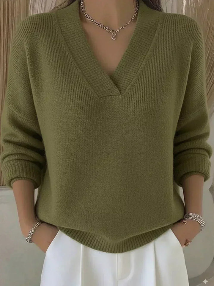 Vesara - Deep V-Neck Fine-Gauge Sweater