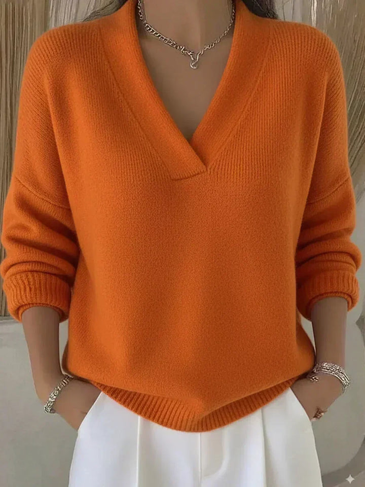 Vesara - Deep V-Neck Fine-Gauge Sweater