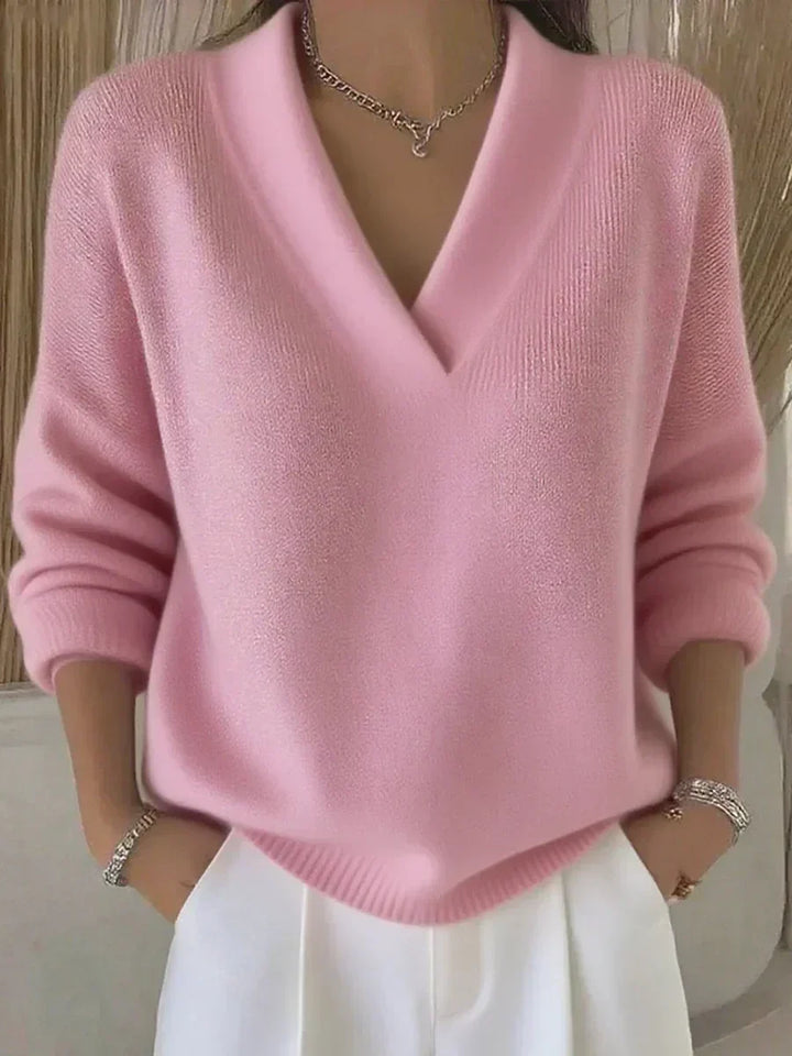 Vesara - Deep V-Neck Fine-Gauge Sweater