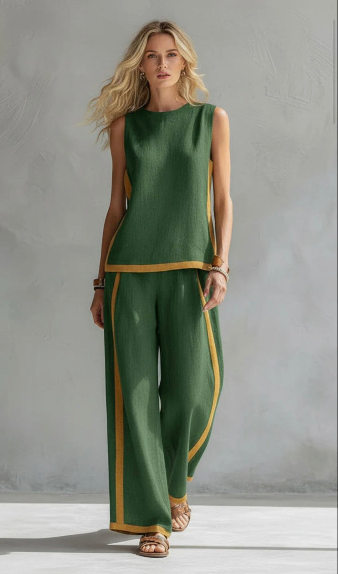 Arenia - Contrast Trim Linen-Cotton Waistcoat Trousers Set