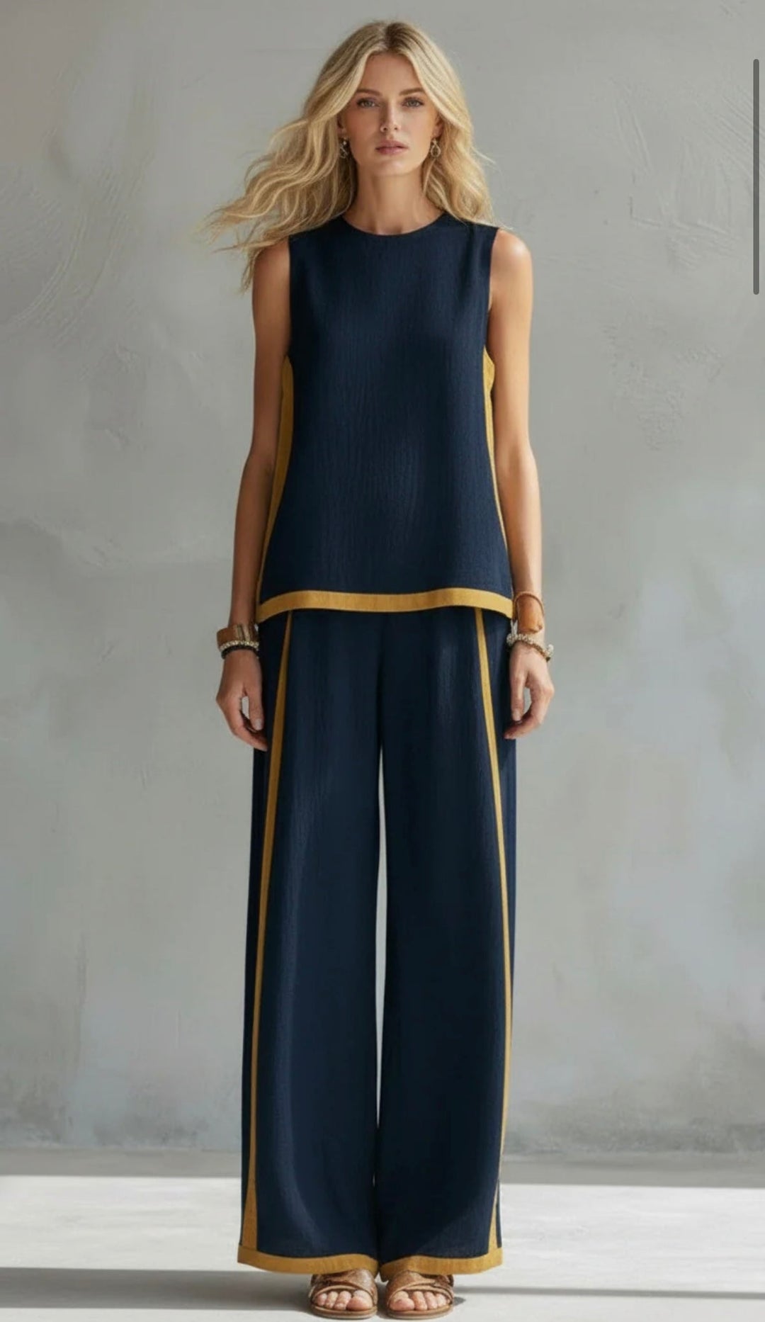 Arenia - Contrast Trim Linen-Cotton Waistcoat Trousers Set