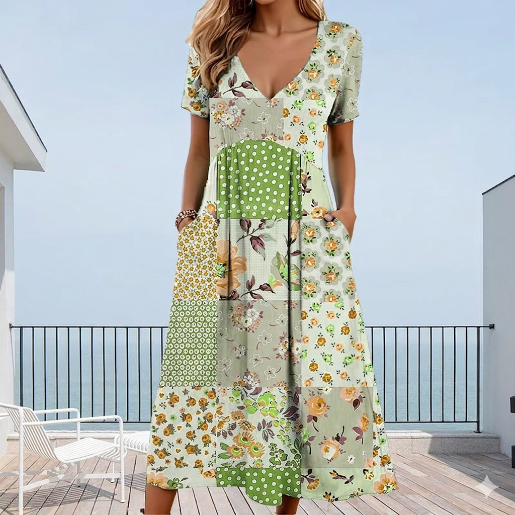 Calira - V-Neck Floral-Print Women's Dress