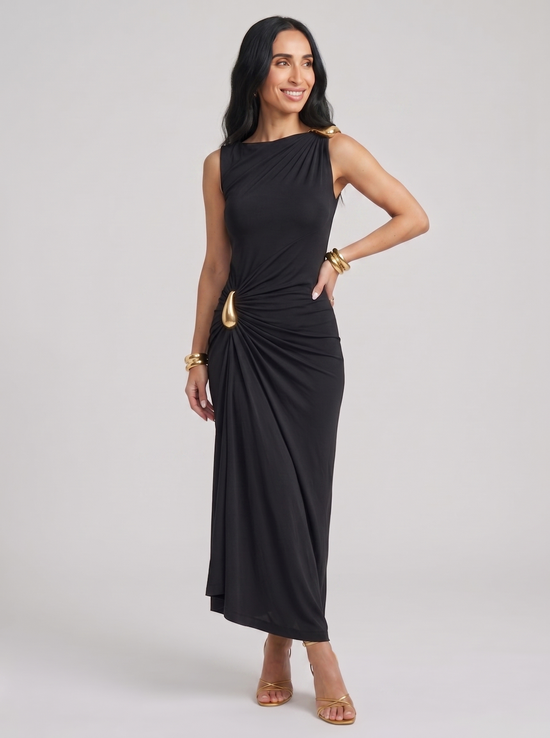 Mireva - Hip Ruching Technical Fabric Dress