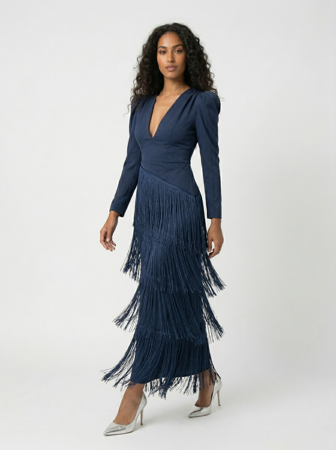 Nalira - Diagonal Fringe Stretch Knit Dress