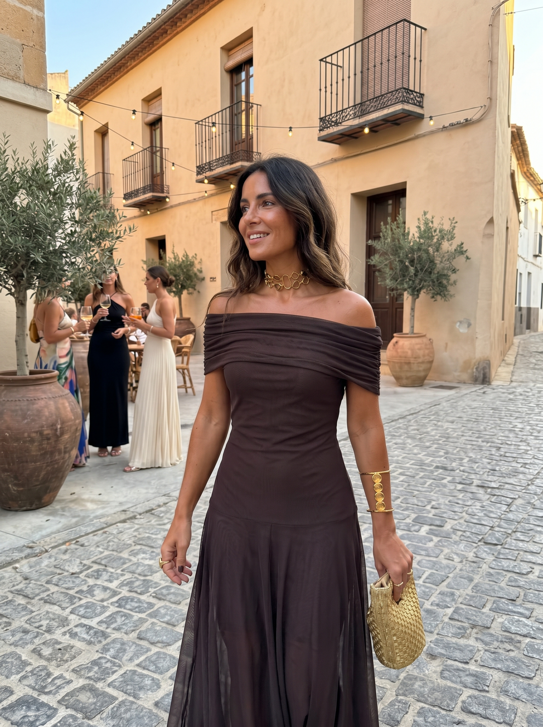 Virela - Off-Shoulder Wrap Technical Microfiber Maxi Dress