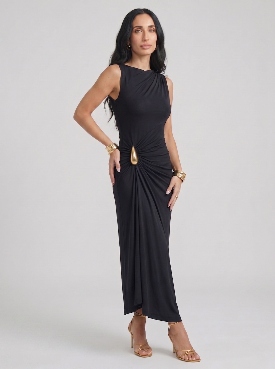 Mireva - Hip Ruching Technical Fabric Dress