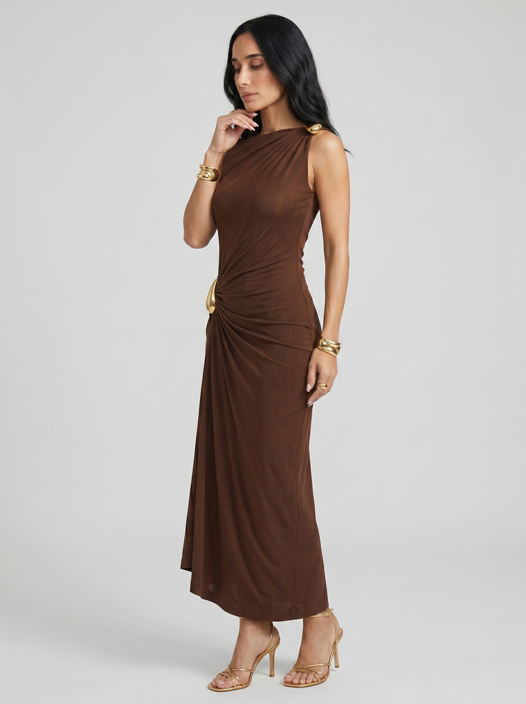 Mireva - Hip Ruching Technical Fabric Dress