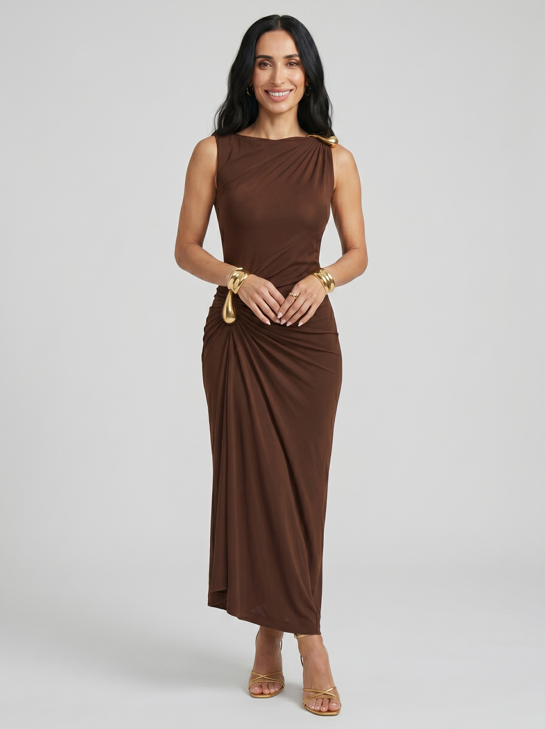 Mireva - Hip Ruching Technical Fabric Dress