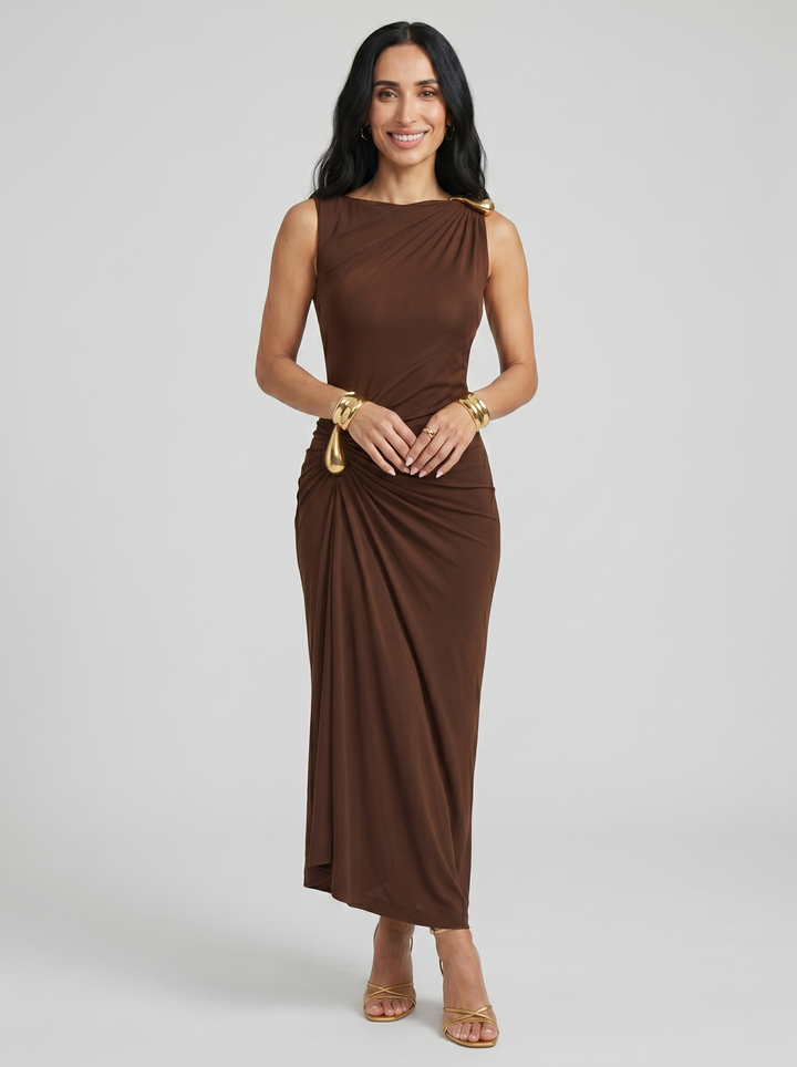 Mireva - Hip Ruching Technical Fabric Dress