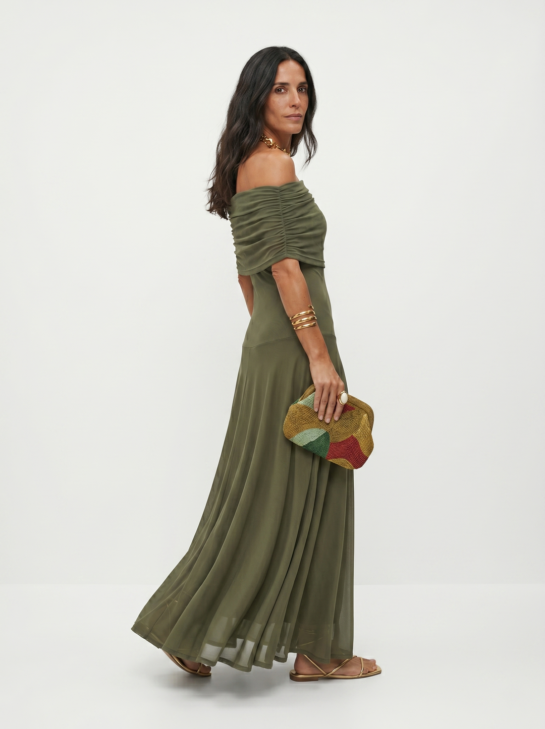 Virela - Off-Shoulder Wrap Technical Microfiber Maxi Dress