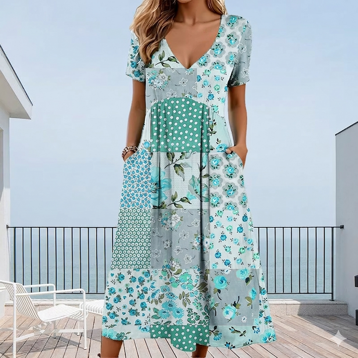 Calira - V-Neck Floral-Print Women's Dress