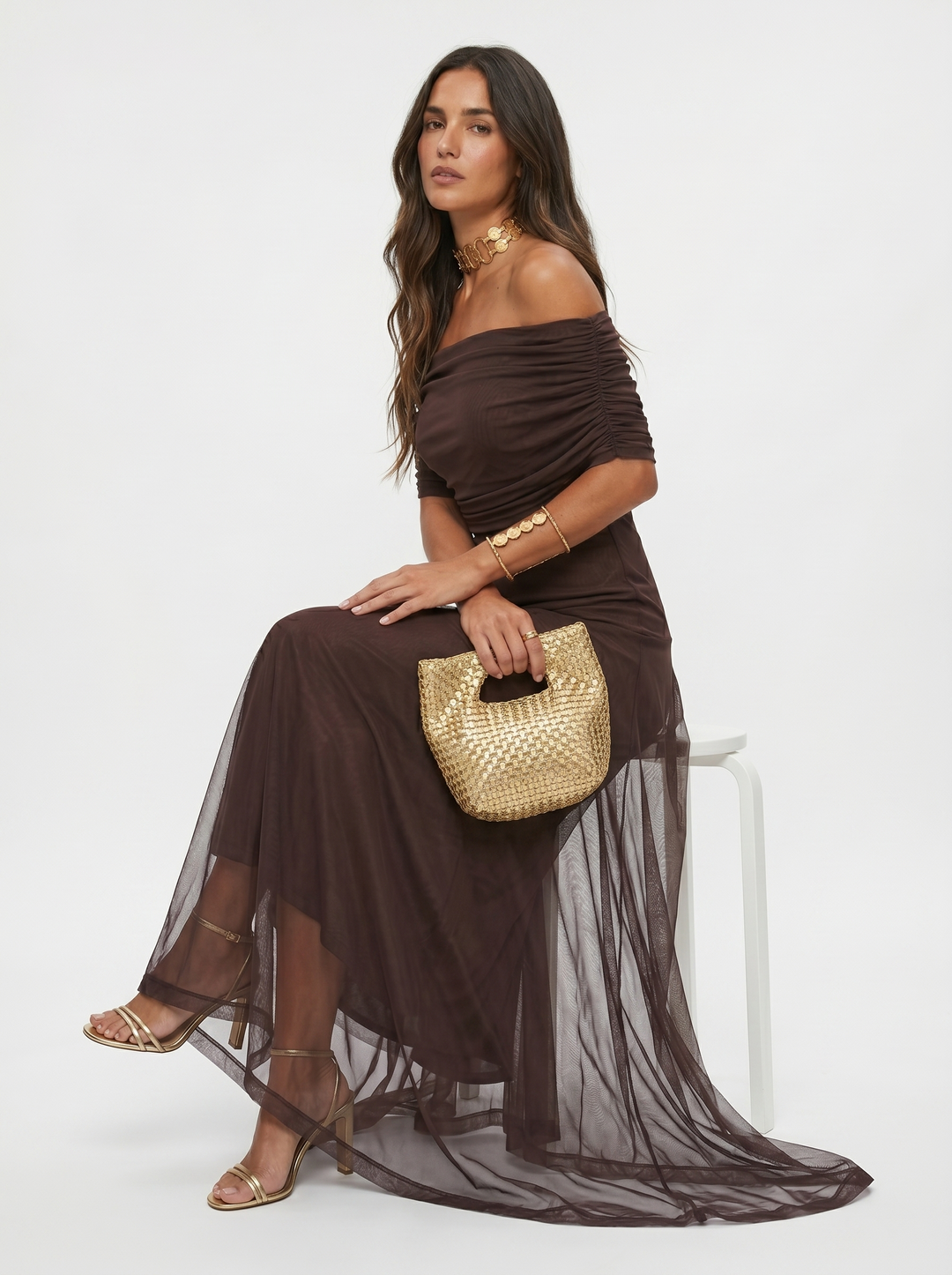 Virela - Off-Shoulder Wrap Technical Microfiber Maxi Dress