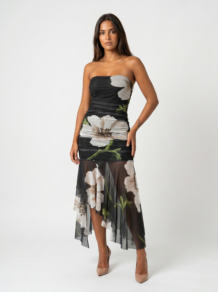 Nivara - Asymmetric Ruffle Technical Knit Dress