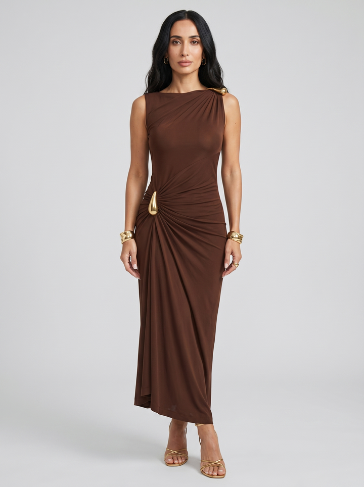 Mireva - Hip Ruching Technical Fabric Dress