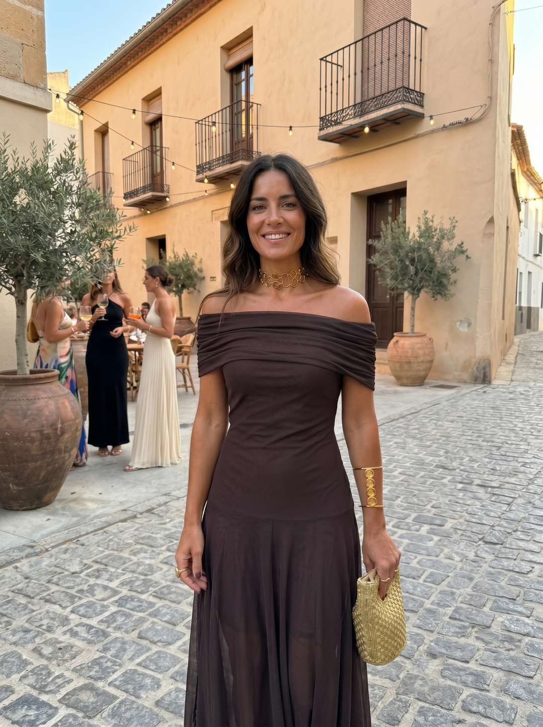 Virela - Off-Shoulder Wrap Technical Microfiber Maxi Dress