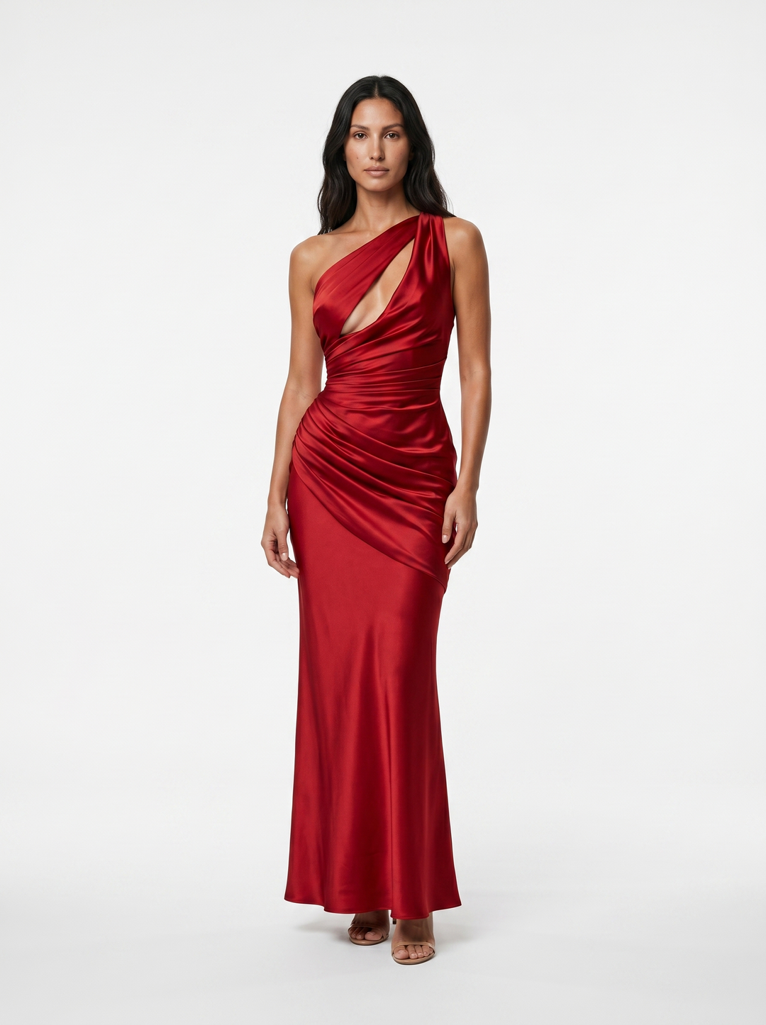 Vesira - Asymmetric Neckline Satin Dress