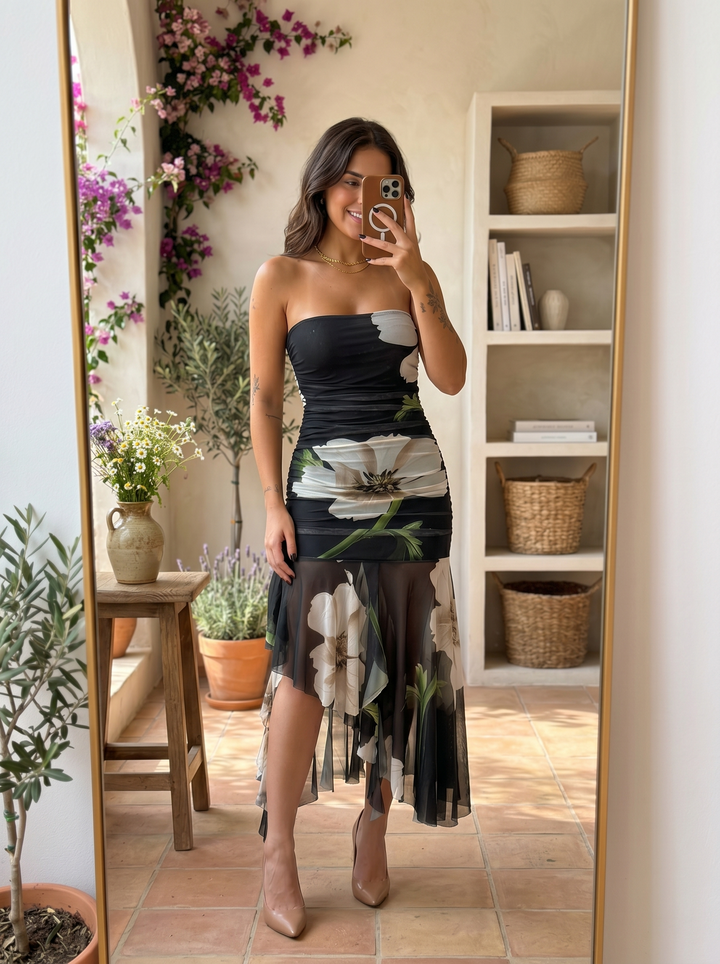 Nivara - Asymmetric Ruffle Technical Knit Dress