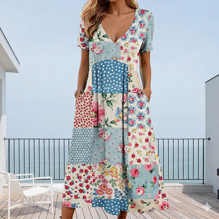 Calira - V-Neck Floral-Print Women's Dress