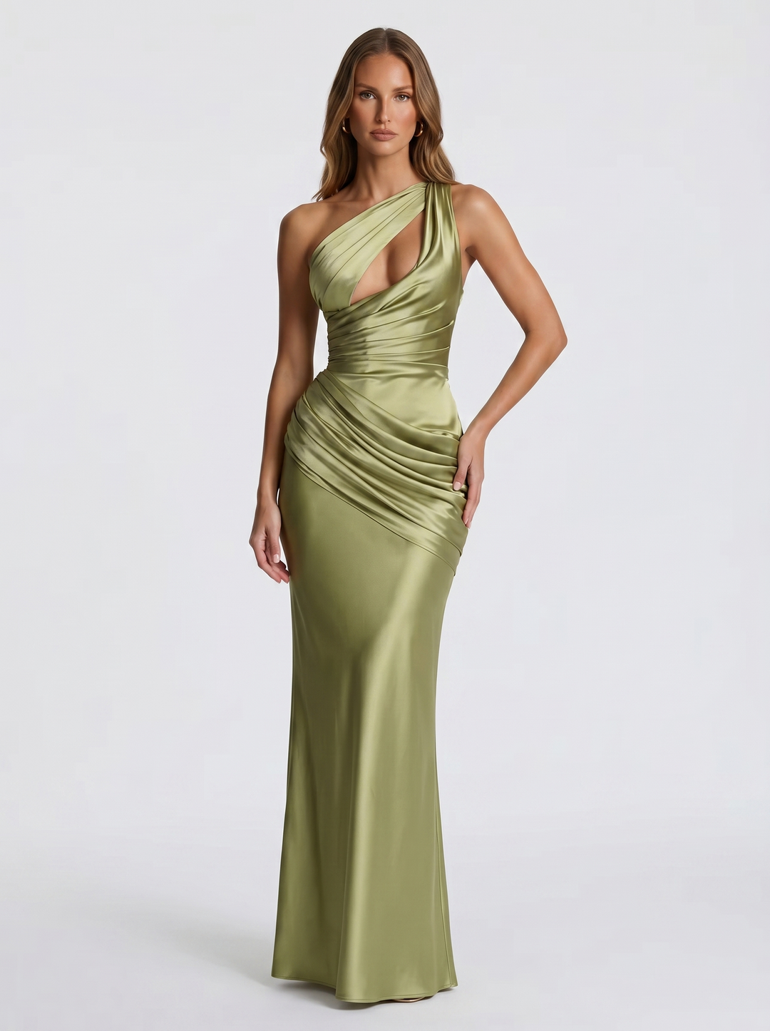 Vesira - Asymmetric Neckline Satin Dress