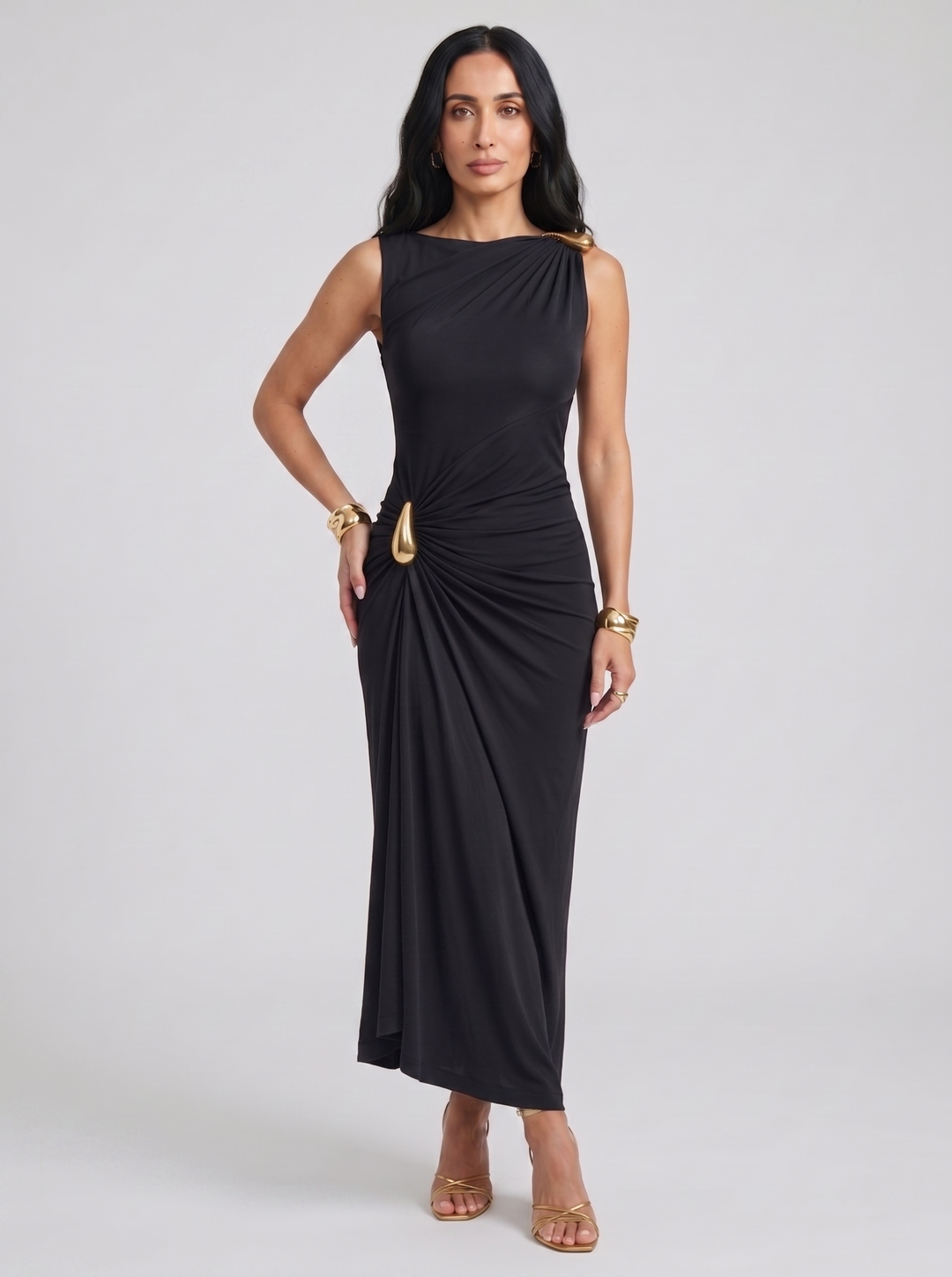 Mireva - Hip Ruching Technical Fabric Dress
