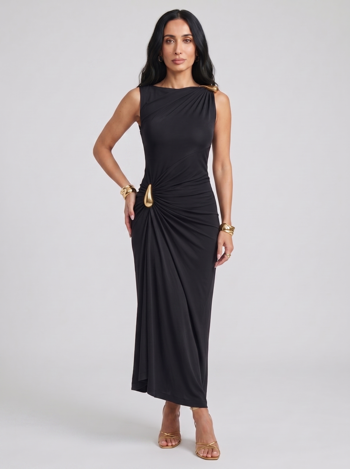 Mireva - Hip Ruching Technical Fabric Dress