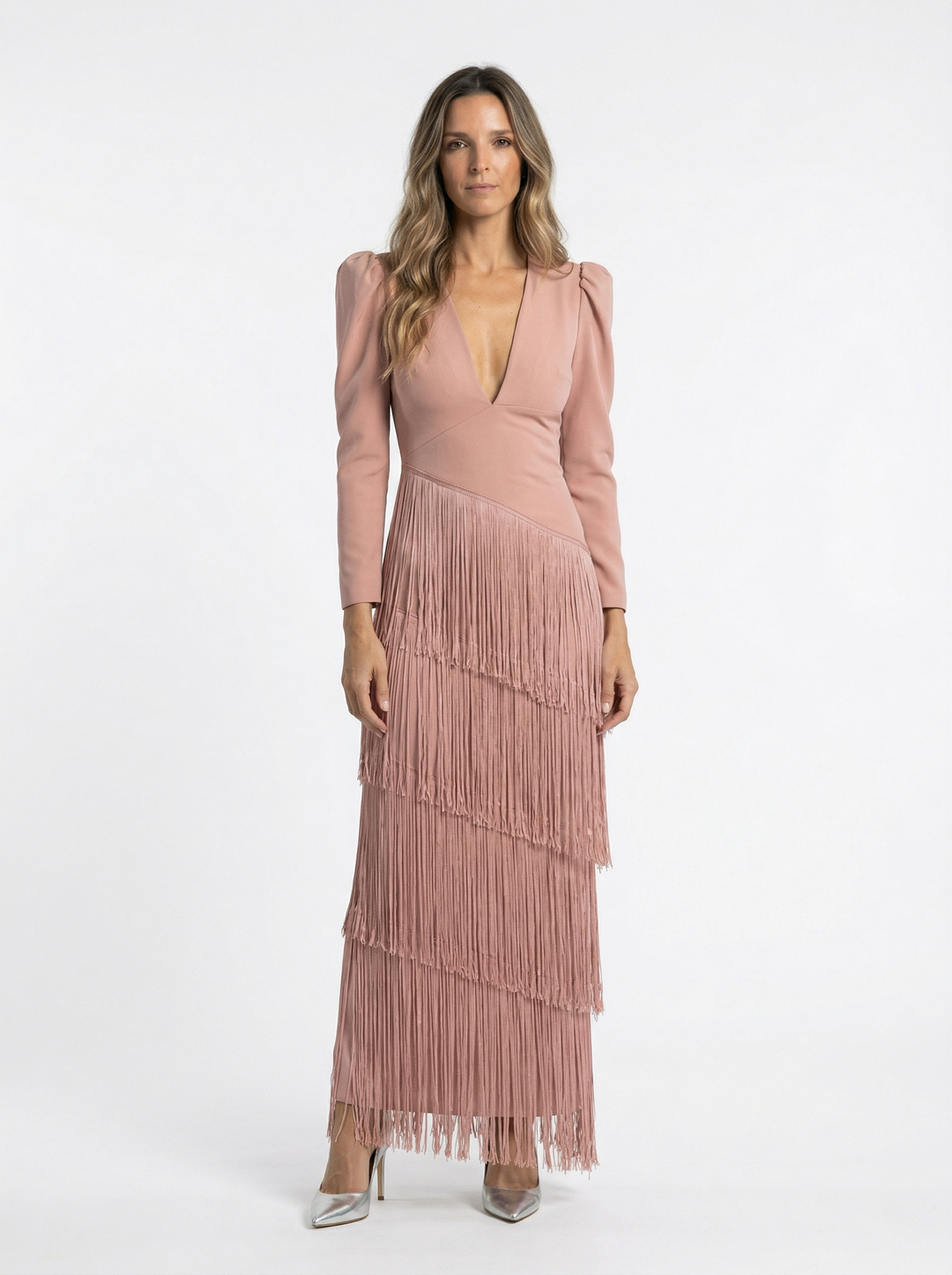 Nalira - Diagonal Fringe Stretch Knit Dress