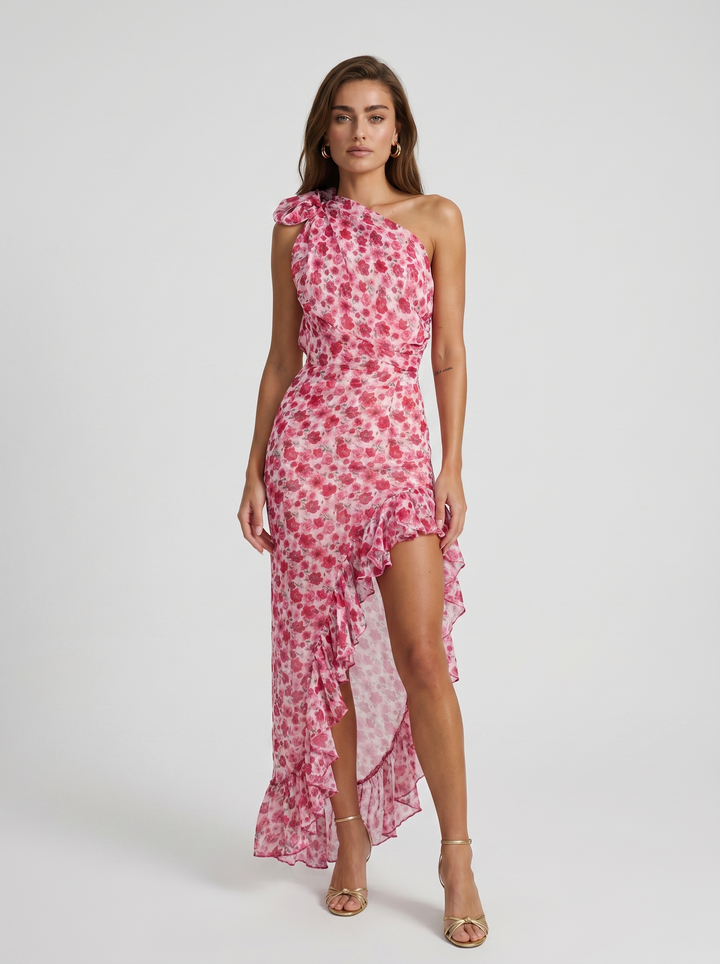 Liniva - One-Shoulder Chiffon Dress