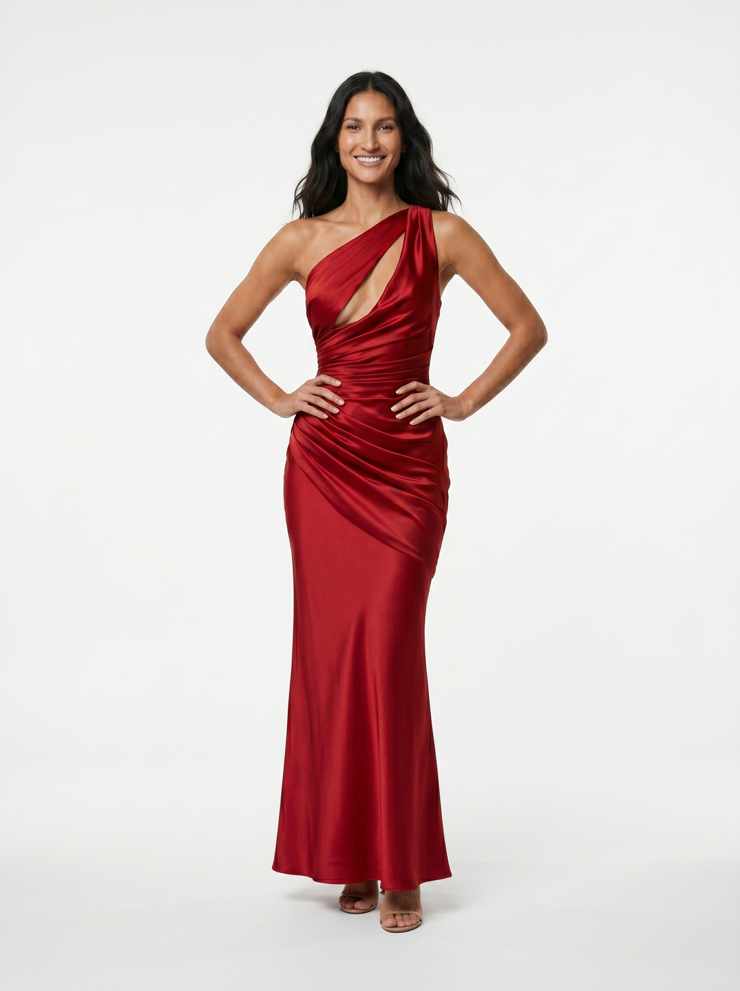 Vesira - Asymmetric Neckline Satin Dress
