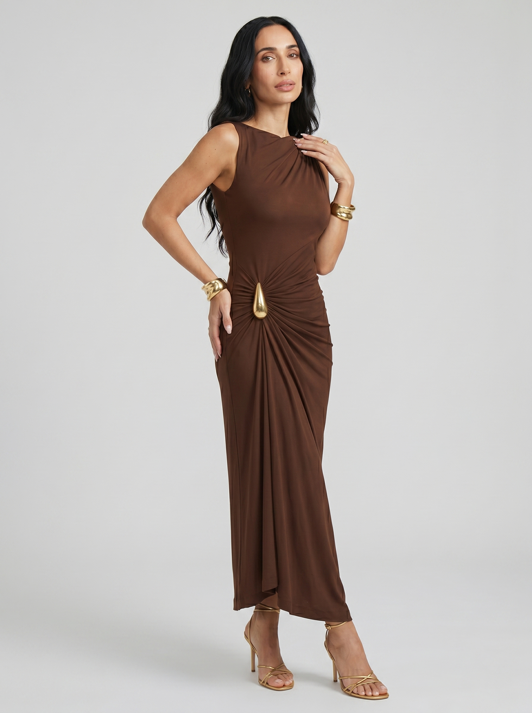 Mireva - Hip Ruching Technical Fabric Dress