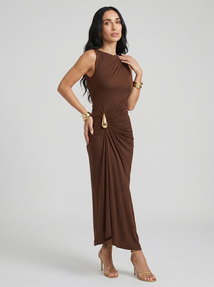 Mireva - Hip Ruching Technical Fabric Dress