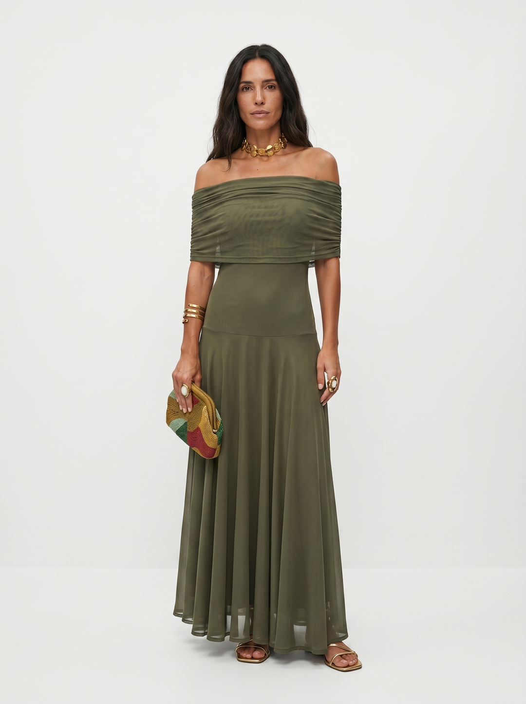 Virela - Off-Shoulder Wrap Technical Microfiber Maxi Dress