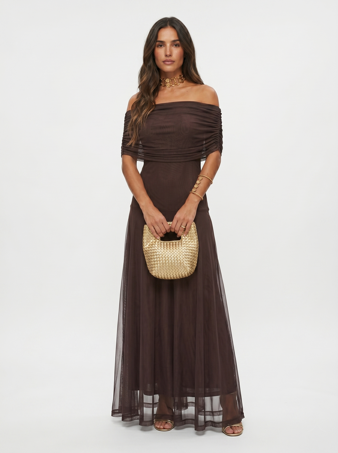 Virela - Off-Shoulder Wrap Technical Microfiber Maxi Dress
