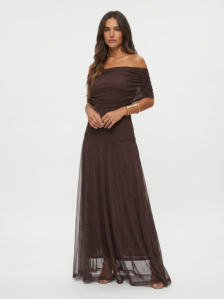 Virela - Off-Shoulder Wrap Technical Microfiber Maxi Dress