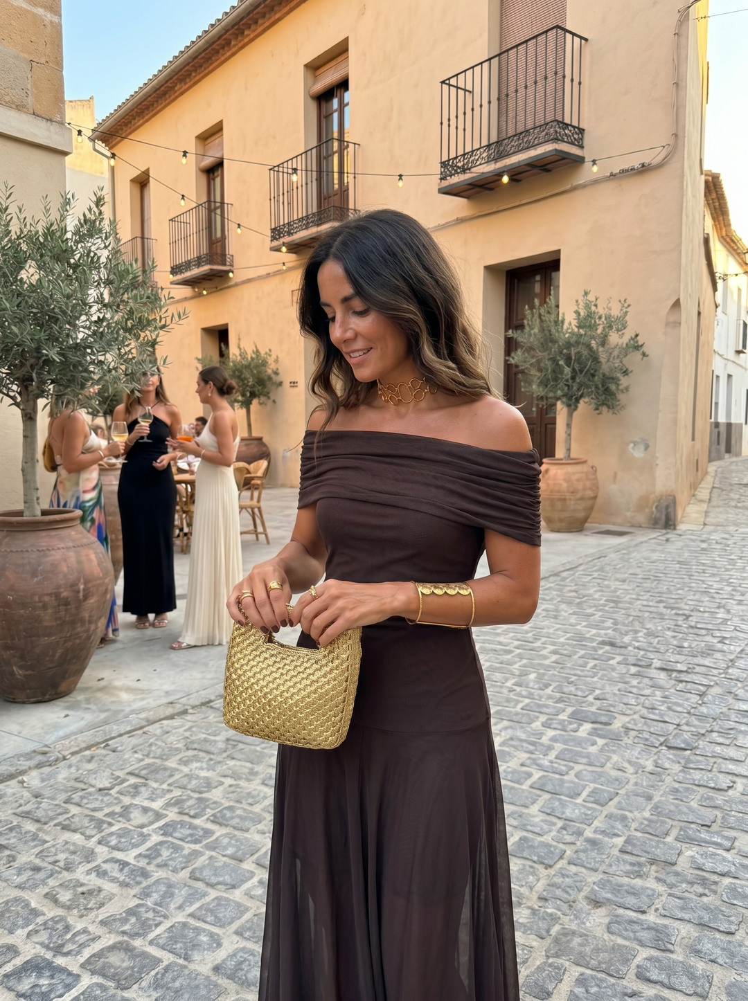 Virela - Off-Shoulder Wrap Technical Microfiber Maxi Dress