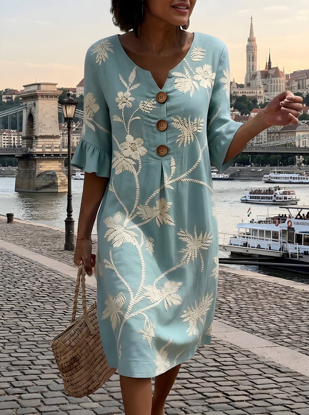 Nyvara - Button-Front Floral Print Dress