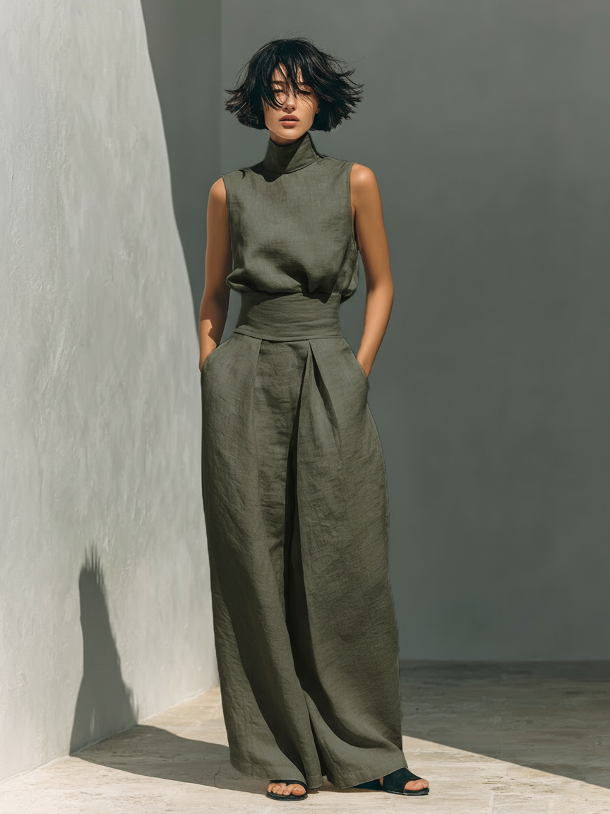 Kevara - Wide-Leg Cotton-Linen Trouser Set